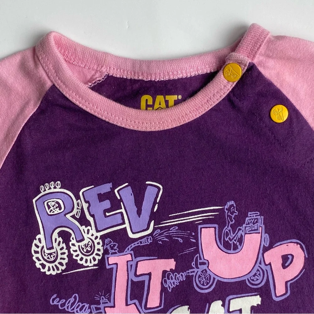CAT Apparel Caterpillar One Piece Size 6 Months Pink Purple Snap Shirt Romper.
